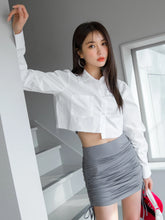 DAZY Button Through Dual Pockets Crop Shirt